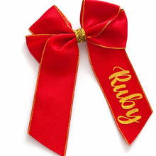 Load image into Gallery viewer, Red personalised girl Hair Bow