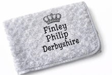 Load image into Gallery viewer, grey full personalised embroidered baby Rosebud Blanket comforter