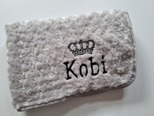 Load image into Gallery viewer, Grey Rosebud blanket NAME ONLY