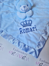 Load image into Gallery viewer, Personalised blue bear Comforter