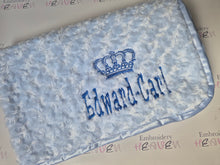 Load image into Gallery viewer, Blue Rosebud blanket NAME ONLY