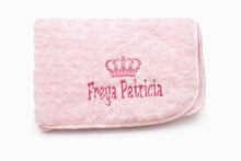 Load image into Gallery viewer, Pink Rosebud personalised embroidered blanket NAME ONLY