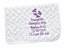 Load image into Gallery viewer, Feet Design Personalised baby Blanket comforter birth details