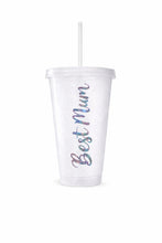 Load image into Gallery viewer, Personalised 24oz Clear Glitter Tumbler with Straw for Mothers Day.