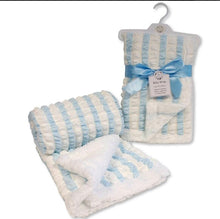 Load image into Gallery viewer, Blue and White blanket NAME with BIRTH DETAILS