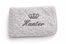 Load image into Gallery viewer, Grey Rosebud fluffy personalised embroidered blanket comforter NAME ONLY