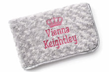Load image into Gallery viewer, Grey Rosebud fluffy personalised embroidered blanket comforter NAME ONLY