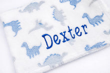 Load image into Gallery viewer, White Dinosaur Embroidered Personalised Blanket Comforter with name
