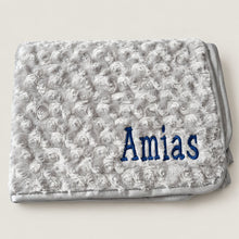 Load image into Gallery viewer, Grey Rosebud fluffy personalised embroidered blanket comforter NAME ONLY