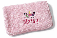 Load image into Gallery viewer, Embroidered Personalised Girl Unicorn Blanket Comforter Baby Gift