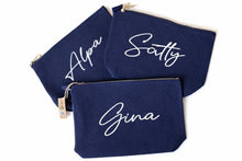 Load image into Gallery viewer, Personalized Navy Accessory Bag | Custom Name Makeup & Travel Pouch
