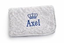 Load image into Gallery viewer, Grey Rosebud fluffy personalised embroidered blanket comforter NAME ONLY
