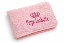 Load image into Gallery viewer, Pink Rosebud personalised embroidered blanket NAME ONLY