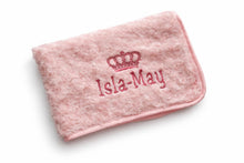 Load image into Gallery viewer, Pink Rosebud personalised embroidered blanket NAME ONLY