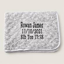 Load image into Gallery viewer, grey full personalised embroidered baby Rosebud Blanket comforter