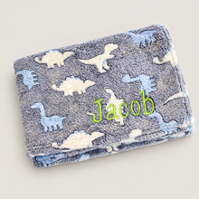 Load image into Gallery viewer, Dinosaur Personalised Blanket. NAME only