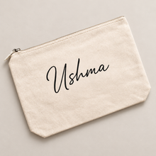 Load image into Gallery viewer, Personalized Natural Accessory Bag | Custom Name Makeup & Travel Pouch
