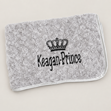 Load image into Gallery viewer, Grey Rosebud fluffy personalised embroidered blanket comforter NAME ONLY