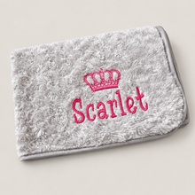 Load image into Gallery viewer, Grey Rosebud fluffy personalised embroidered blanket comforter NAME ONLY