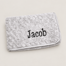 Load image into Gallery viewer, Grey Rosebud fluffy personalised embroidered blanket comforter NAME ONLY