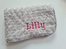 Load image into Gallery viewer, Grey Rosebud blanket NAME ONLY