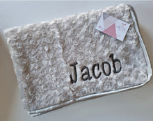Load image into Gallery viewer, Grey Rosebud blanket NAME ONLY
