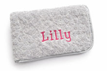 Load image into Gallery viewer, Grey Rosebud fluffy personalised embroidered blanket comforter NAME ONLY