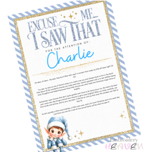 Load image into Gallery viewer, Personalised Blue Elf Behaviour Warning Letter – A4 Christmas Print