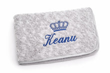 Load image into Gallery viewer, Grey Rosebud fluffy personalised embroidered blanket comforter NAME ONLY