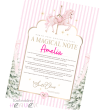 Load image into Gallery viewer, Personalised Magical Note from Santa | Pink Carousel Christmas Letter | A4
