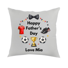 Load image into Gallery viewer, Personalised Football Father’s Day Cushion – Custom Dad Football Fan Gift Pillow