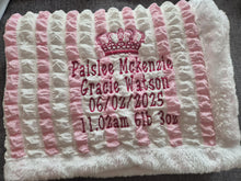 Load image into Gallery viewer, Pink and White blanket NAME with BIRTH DETAILS