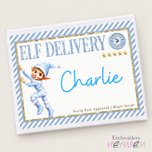 Load image into Gallery viewer, Personalised Blue Elf Delivery Empty Christmas Eve Box