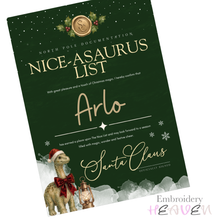 Load image into Gallery viewer, Personalised Nice-asaurus List Certificate – A4 Dinosaur Christmas Print