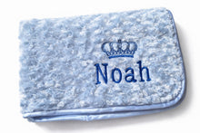 Load image into Gallery viewer, Blue Rosebud personalised embroidered blanket comforter NAME ONLY
