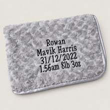 Load image into Gallery viewer, grey full personalised embroidered baby Rosebud Blanket comforter

