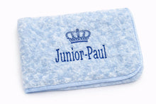 Load image into Gallery viewer, Blue Rosebud personalised embroidered blanket comforter NAME ONLY
