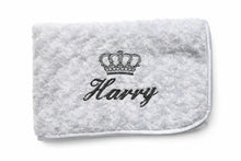 Load image into Gallery viewer, Grey Rosebud fluffy personalised embroidered blanket comforter NAME ONLY
