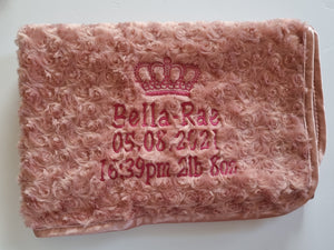 Rose gold fluffy blanket birth details
