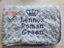 Load image into Gallery viewer, Blue Rosebud blanket NAME ONLY
