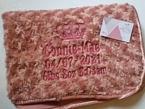 Rose gold fluffy blanket birth details