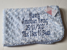Load image into Gallery viewer, Blue full personalisation Rosebud Blanket
