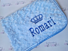 Load image into Gallery viewer, Blue Rosebud blanket NAME ONLY
