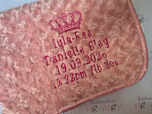 Rose gold fluffy blanket birth details