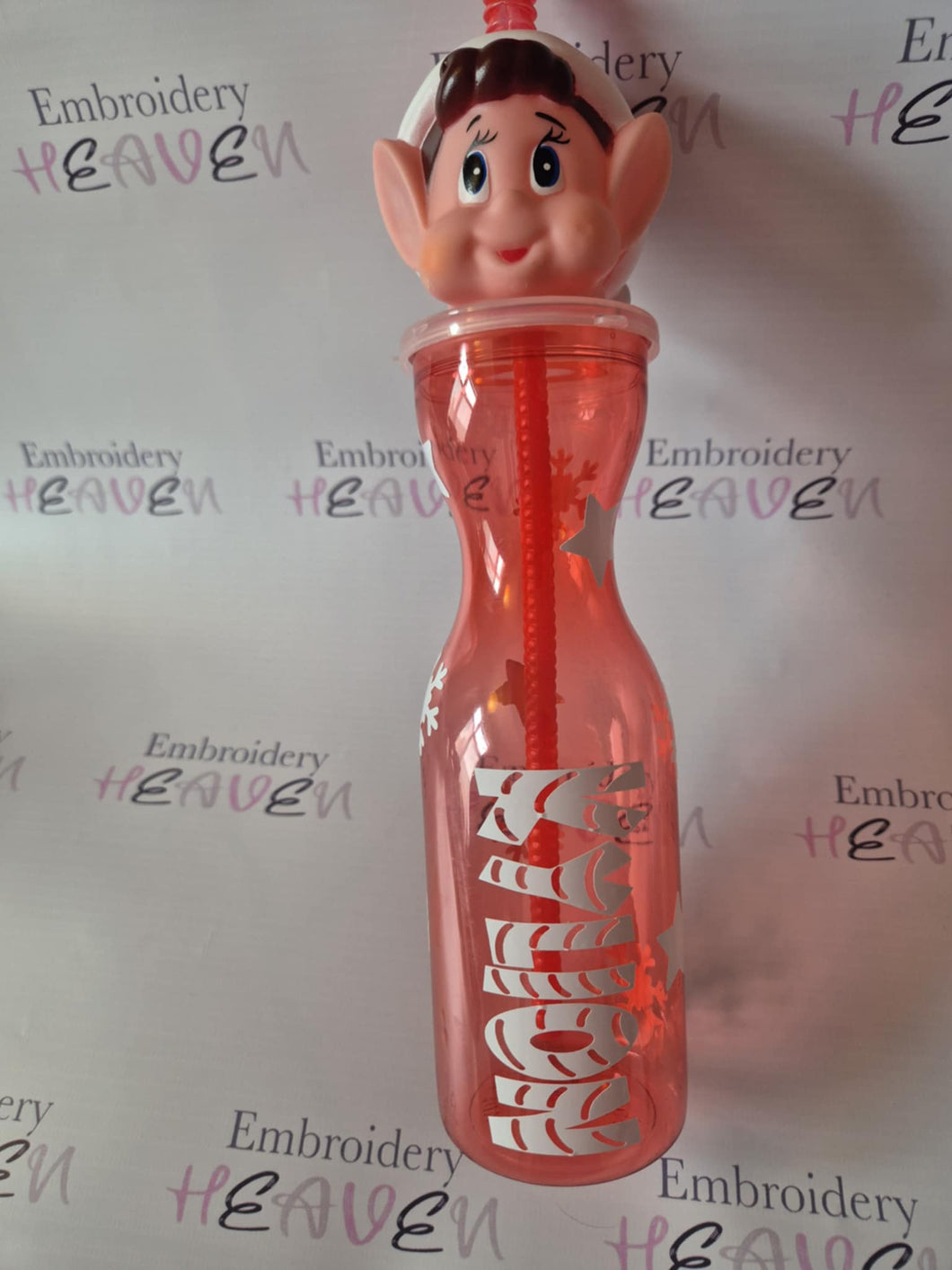 Personalised Elf Drinks Bottle with Straw