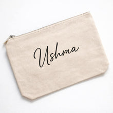Load image into Gallery viewer, Personalized Natural Accessory Bag | Custom Name Makeup &amp; Travel Pouch

