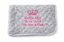 Load image into Gallery viewer, grey full personalised embroidered baby Rosebud Blanket comforter
