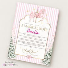 Load image into Gallery viewer, Personalised Magical Note from Santa | Pink Carousel Christmas Letter | A4
