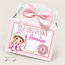Load image into Gallery viewer, Personalised Empty Pink Christmas Elf Treat Box
