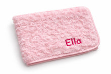 Load image into Gallery viewer, Pink Rosebud personalised embroidered blanket NAME ONLY
